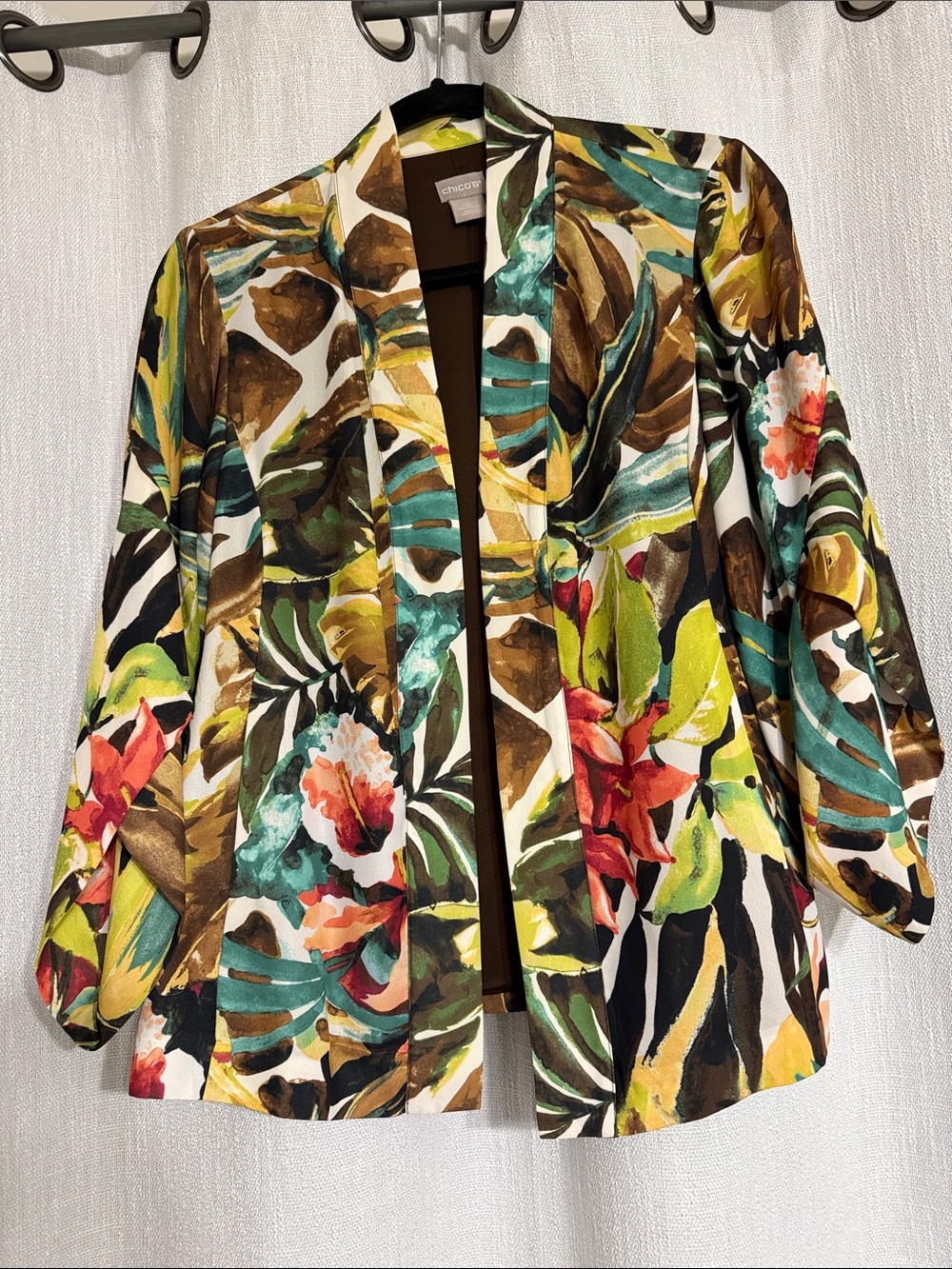 Chico's size 0 Multi-Color Tropical Floral Open-Front Jacket